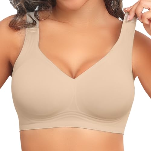 PoseFree BH Damen ohne Bügel Nahtloser Soft Bequemer Push-Up BHS mit Vollständiger Abdeckung Klassische BH für Normale und Große Größen - Hautfarben L von PoseFree