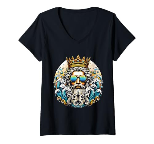 Damen Cooles Poseidon Kostüm Dreizack griechisches Symbol T-Shirt mit V-Ausschnitt von Poseidon Trident Costume Ancient Greek God Ocean