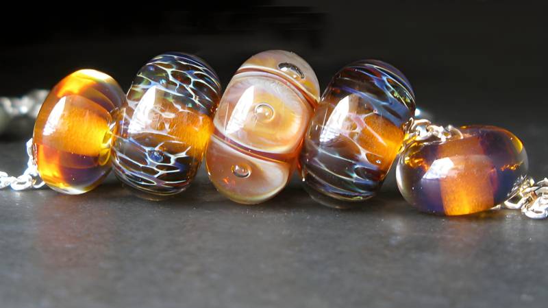 Lampwork Boroglas Perlenkette Aprikose & Honig, Sterling Silber Kette von PoseidonsBooty