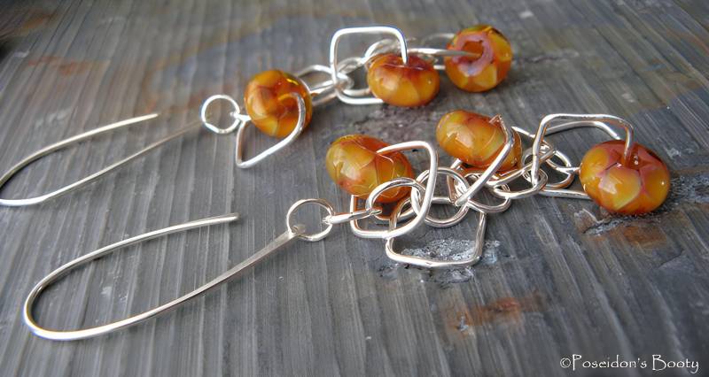 Orange Und Gelbe Lampwork Glasperlen, Lange Ohrhänger Aus Sterlingsilber Orange Und Gelbe Lampwork Glasperlen, Lange Ohrhänger Aus Sterlingsilber von PoseidonsBooty