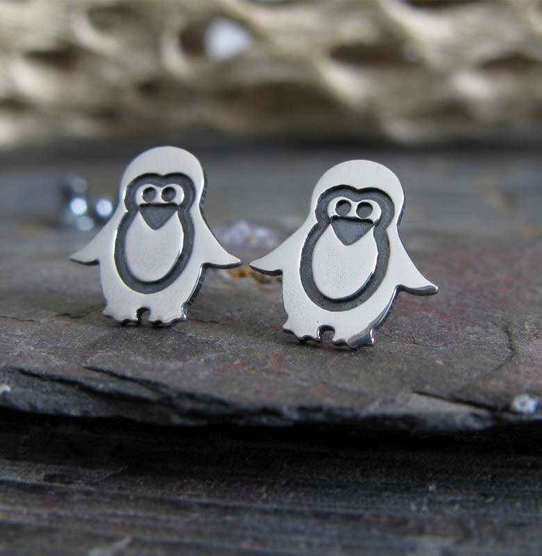 Pinguin Vogel Ohrstecker Handgefertigt in Sterlingsilber von PoseidonsBooty