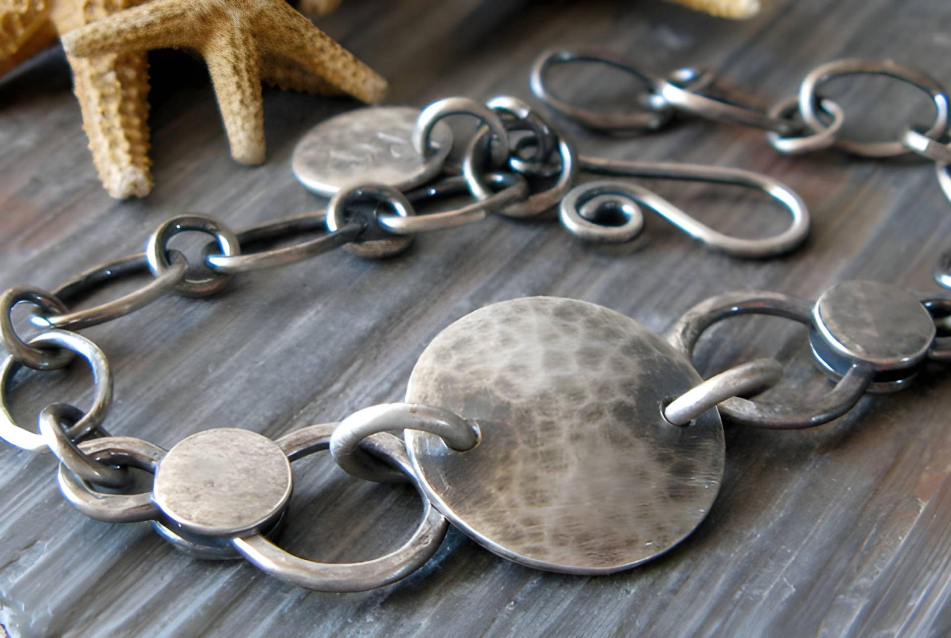 Rustikale Handarbeit Kette Disc Sterling Silber Armband Handwerker Schmuck. Babalu Rustikale Handarbeit Kette Disc Sterling Silber Armband Handwerker Schmuck. Babalu von PoseidonsBooty