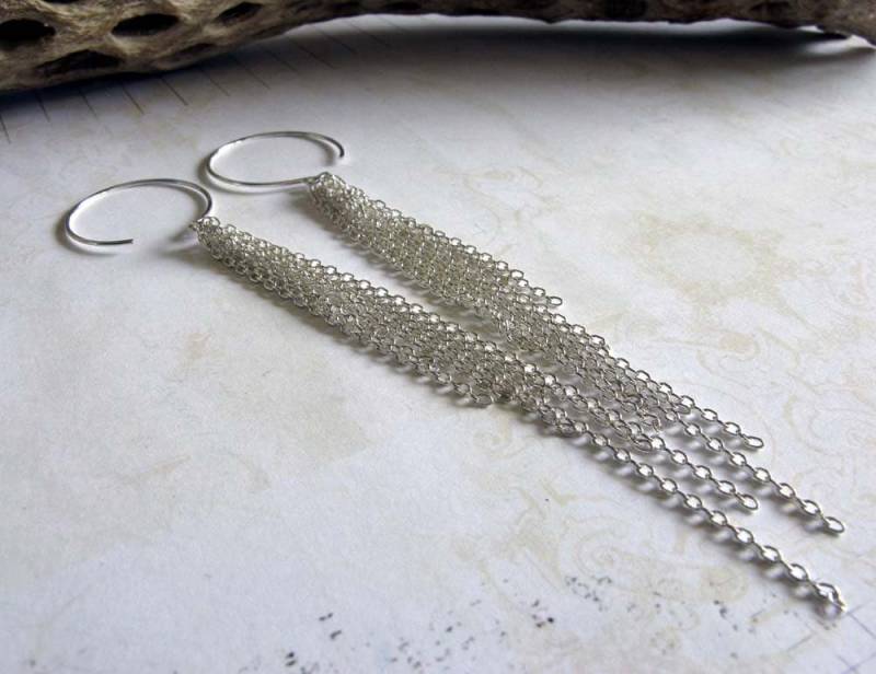 Schulterlange Lange Kettenohrringe in Sterling Silber Oder 14K Gold Handgefertigt Schulterlange Lange Kettenohrringe in Sterling Silber Oder 14K Gold Handgefertigt von PoseidonsBooty