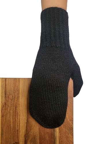 Posh Gear Alpaka Handschuhe Pugnoguanti Fäustlinge Damen Herren aus 100% Alpakawolle, schwarz, Größe L von Posh Gear