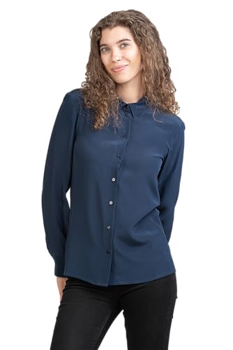 Posh Gear Damen Seidenbluse Collettoseta Bluse aus 100% Seide, Navy blau Größe XXL von Posh Gear
