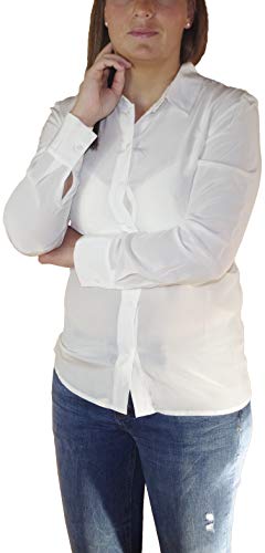 Posh Gear Damen Seidenbluse Collettoseta Bluse aus 100% Seide, weiß, Größe M von Posh Gear