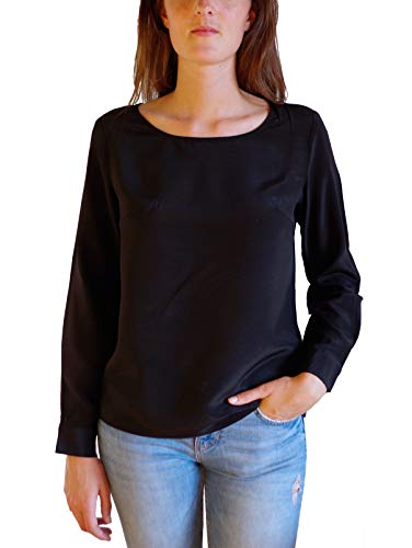 Posh Gear Damen Seidenbluse Rotondoseta Bluse aus 100% Seide, schwarz, Größe L von Posh Gear