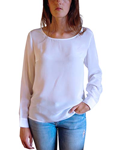 Posh Gear Damen Seidenbluse Rotondoseta Bluse aus 100% Seide, weiß, Größe M von Posh Gear