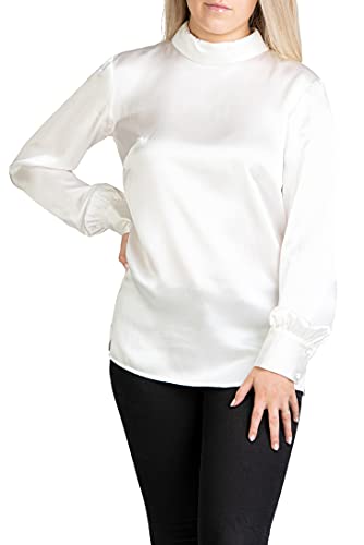 Posh Gear Damen Seidenbluse Satinoseta Bluse aus 100% Seide, weiß, Größe XXL von Posh Gear