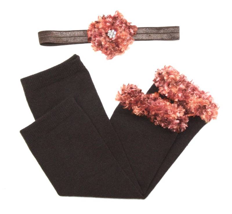 Herbstbraune Baby-Beinswärmer Und Stirnband von PoshPipsqueak