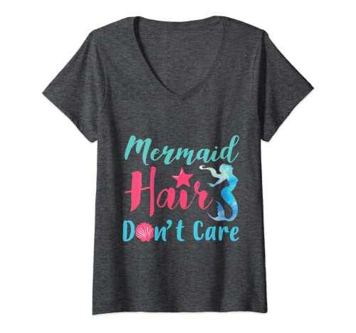 Damen Mermaid Hair Don't Care Posh T-Shirt für Damen und Mädchen T-Shirt mit V-Ausschnitt von PoshTees