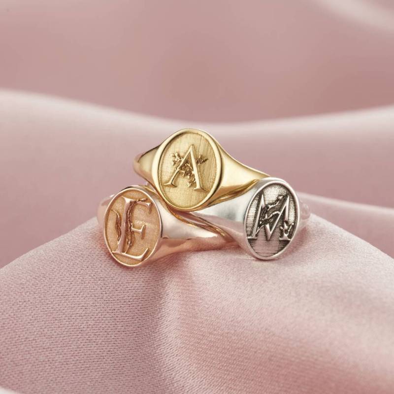 Blumen Siegelring Handgemachter Sterling Silber Schmuck Mit Gravur von PoshTottyDesigns