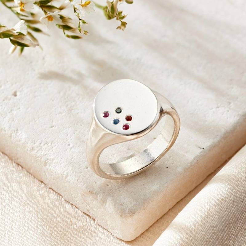 Handmade Sterling Silber Siegelring Mit Geburtsstein Strukturierter Schmuck von PoshTottyDesigns