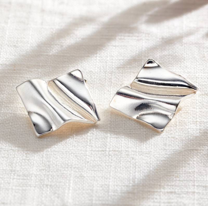 sterling Silber Fortune Square Ohrstecker Handgemachter Moderner Schmuck von PoshTottyDesigns