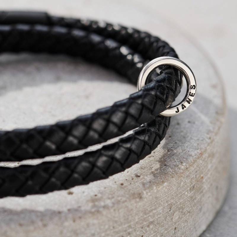 Personalisierte Herren Silber Und Leder Nachricht Armband von PoshTottyDesigns