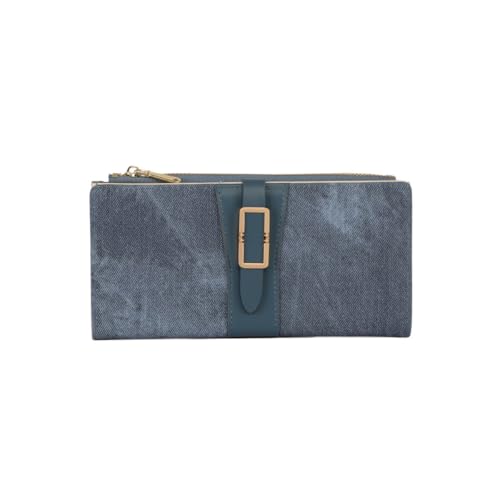 Poshlr Damen Große Trifold Wallet PU Leder Geldbörse mit Kartenfächern Münzfach Mode Lange Geldbörse für Damen, P01-Blau, Für den täglichen Gebrauch von Poshlr
