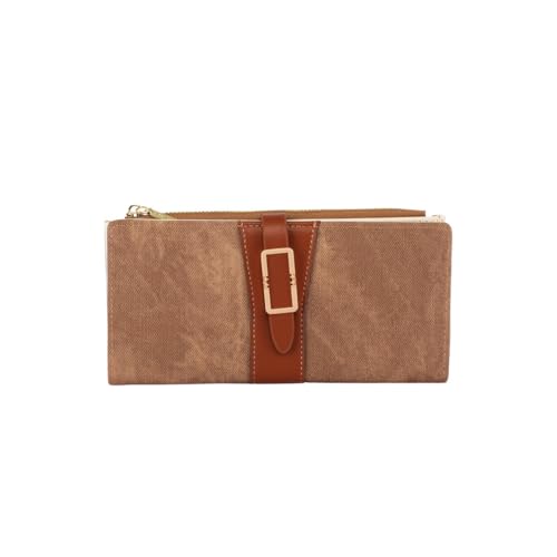 Poshlr Damen Große Trifold Wallet PU Leder Geldbörse mit Kartenfächern Münzfach Mode Lange Geldbörse für Damen, P01-Braun, Für den täglichen Gebrauch von Poshlr