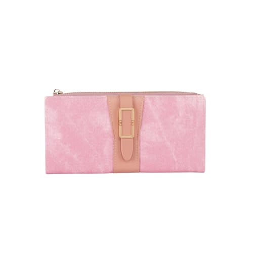 Poshlr Damen Große Trifold Wallet PU Leder Geldbörse mit Kartenfächern Münzfach Mode Lange Geldbörse für Damen, P01-Pink, Für den täglichen Gebrauch von Poshlr