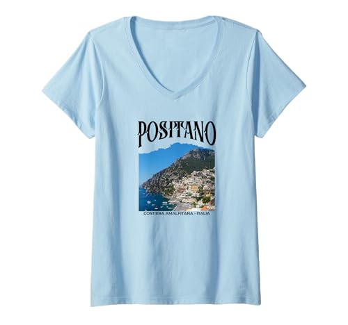 Damen Italien Positano Amalfiküste Positano T-Shirt mit V-Ausschnitt von Positano Souvenirs
