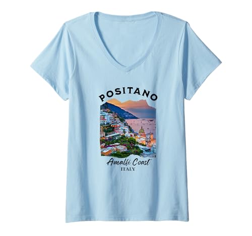 Damen Italien Positano Amalfiküste Positano T-Shirt mit V-Ausschnitt von Positano Souvenirs