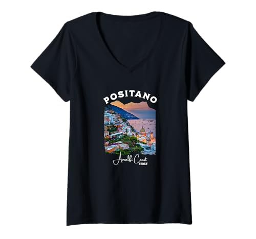 Damen Italien Positano Amalfiküste Positano T-Shirt mit V-Ausschnitt von Positano Souvenirs