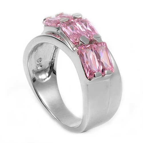 Positano Damen-Ring 925 Sterling-Silber rhodiniert 6 pinken Zirkonia R10501PI-54 von Positano