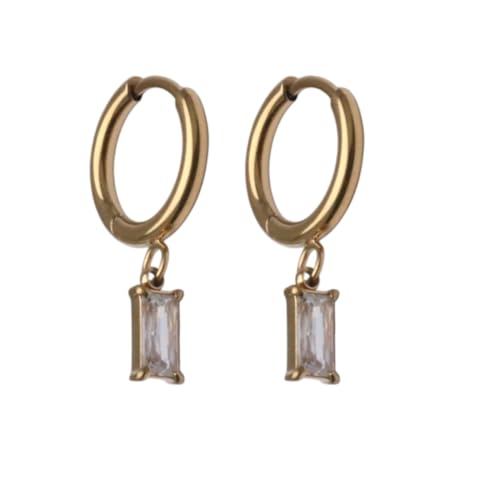 Creolen Ohrringe Damen – 18K Vergoldet & Wasserfest – Edelstahl mit Rechteck Zirkonia Anhänger – Elegant & Minimalistisch – inkl. Geschenkbox von Positiva Jewelry
