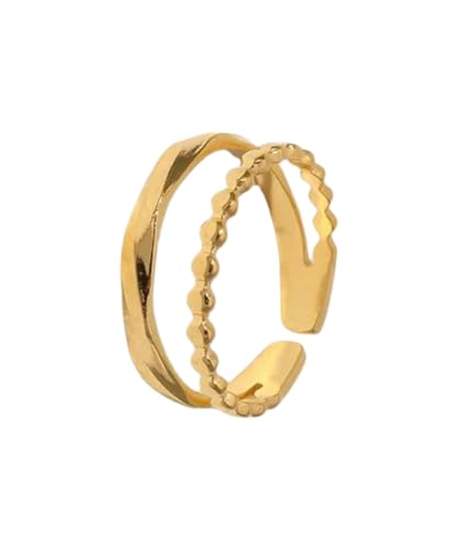 Doppelring Damen – Verstellbarer 18K Vergoldeter Edelstahlring, Offenes Design mit Kugeln, Wasserfest, Anlaufsicher, Hautfreundlich, Eleganter Statement Ring als Geschenk für Frauen (Gold) von Positiva Jewelry