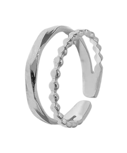 Doppelring Damen – Verstellbarer 18K Vergoldeter Edelstahlring, Offenes Design mit Kugeln, Wasserfest, Anlaufsicher, Hautfreundlich, Eleganter Statement Ring als Geschenk für Frauen (Siber) von Positiva Jewelry