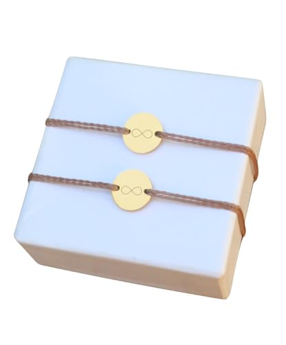 Freundschaftsarmband 2-er Set mit Infinity-Symbol, Armband für Freundinnen mit Unendlichkeitssymbol aus 18k Edelstahl mit 12mm Gravur Plättchen, Verstellbar & Wasserfest, Inklusive Geschenkverpackung von Positiva Jewelry
