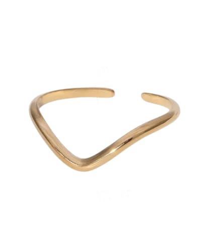 Gebogener Ring Damen – Verstellbarer 18K Vergoldeter Edelstahlring, Offenes Minimalistisches Design, Wasserfest, Hautfreundlich, Hypoallergen, Eleganter Statement Ring als Geschenk für Frauen (Gold) von Positiva Jewelry