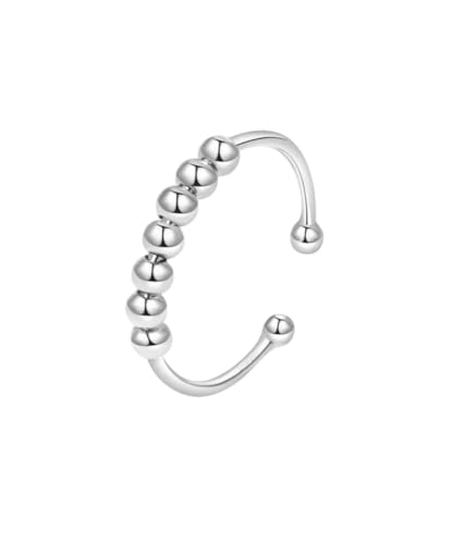 Positiva Jewelry Anti-Stress Ring Damen – Verstellbarer 316L Edelstahlring, 18K Vergoldet, Bewegliche Kugeln, Wasserfest, Hautfreundlich, Fidget Ring gegen Stress, Geschenk für Frauen (Silber) von Positiva Jewelry