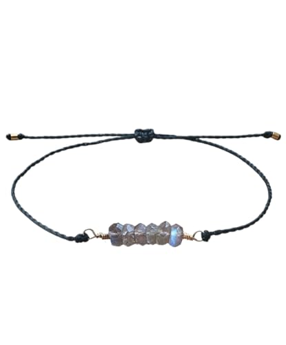 Positiva Jewelry Labradorit Armband Damen, handgemacht Edelstein Armband Verstellbar & Wasserfest, Naturstein Heilkristall für Schutz und innere Balance (Schwarz) von Positiva Jewelry