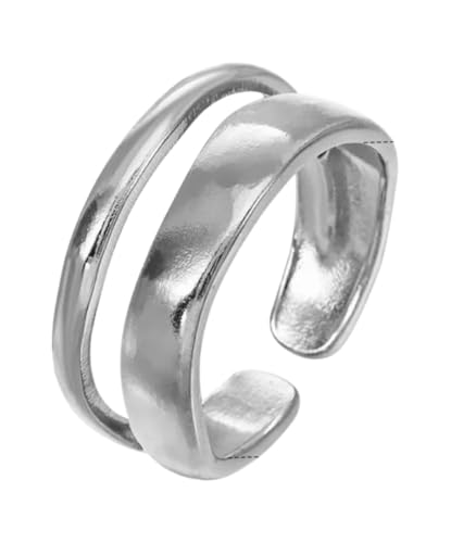 Positiva Jewelry Offener Bandring Damen – Verstellbarer 18K Vergoldeter Edelstahlring, Wasserfest, Hautfreundlich, Doppelring Design, Trendiger Statement Ring als Geschenk für Frauen (Silber) von Positiva Jewelry
