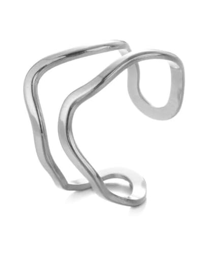 Positiva Jewelry Offener Ring Damen 18k vergoldet – Verstellbarer Edelstahl Ring – Wasserfest & Anlaufsicher – Minimalistischer Stapelring – Geschenk für Frauen (Silber) von Positiva Jewelry