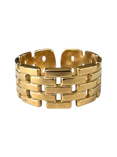Positiva Jewelry Statement Ring Damen – 18K Vergoldeter Edelstahlring – Verstellbar, Wasserfest & Nickelfrei – Breiter Ring mit Ketten-Optik – inkl. Geschenkbox von Positiva Jewelry