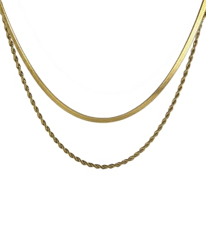 Positiva Jewelry Zweilagige Edelstahl Halskette für Damen, Wasserfest und Verstellbar, Elegantes Design 40-45 cm, Geschenk für Damen Doppellagige Halskette aus 18K Edelstahl von Positiva Jewelry