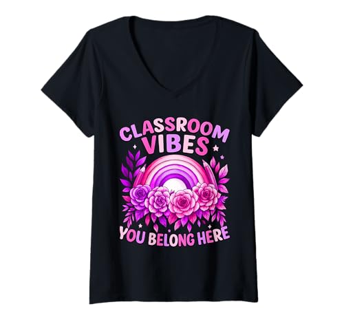 Damen Empowered Women Teach with Love - Classroom Rainbow Zitat T-Shirt mit V-Ausschnitt Damen Empowered Women Teach with Love - Classroom Rainbow Zitat T-Shirt mit V-Ausschnitt von Positive Classroom Decor & Teacher Art Style