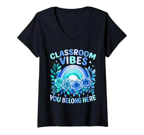 Damen Niedliche Klassenzimmer-Dekoration für Frauen Lehrer - Rainbow Vibes T-Shirt mit V-Ausschnitt Damen Niedliche Klassenzimmer-Dekoration für Frauen Lehrer - Rainbow Vibes T-Shirt mit V-Ausschnitt von Positive Classroom Decor & Teacher Art Style