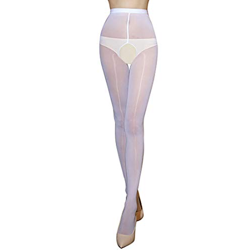 Damen 8D Offener Schritt Öl Glänzende Strumpfhose Hohe Taille Schimmer Glänzend Schritt Sexy Strumpfhosen Strümpfe Damen Dessous Strumpfwaren, 7308#Weiß, Einheitsgr��e von Positive Costume