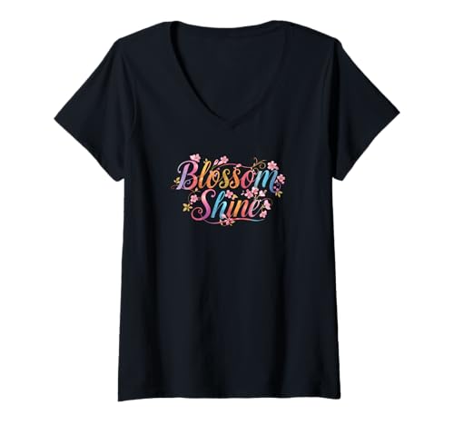 Damen Blüte und Glanz. Ermutigen, Positivität T-Shirt mit V-Ausschnitt Damen Blüte und Glanz. Ermutigen, Positivität T-Shirt mit V-Ausschnitt von Positive Quote, Motivational