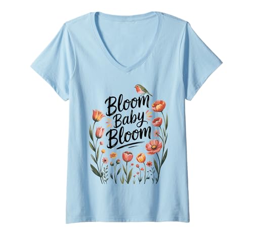 Damen Bloom Baby Vogel Blumen Retro Frühling Floral Zitat T-Shirt mit V-Ausschnitt Damen Bloom Baby Vogel Blumen Retro Frühling Floral Zitat T-Shirt mit V-Ausschnitt von Positive Retro Floral Bird Art Spring Vibe Design