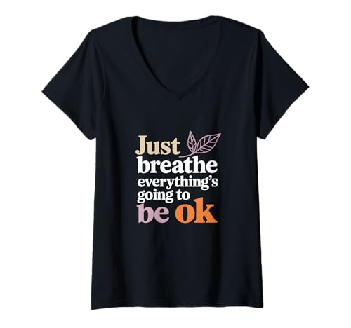 Damen Atme einfach, Alles Wird gut T-Shirt mit V-Ausschnitt Damen Atme einfach, Alles Wird gut T-Shirt mit V-Ausschnitt von Positive Thinking Apparel