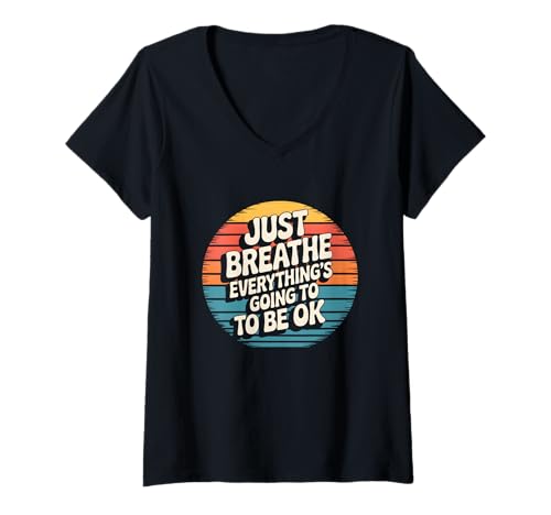 Damen Atme einfach Alles Wird gut Sein Retro Sunset T-Shirt mit V-Ausschnitt Damen Atme einfach Alles Wird gut Sein Retro Sunset T-Shirt mit V-Ausschnitt von Positive Thinking Apparel