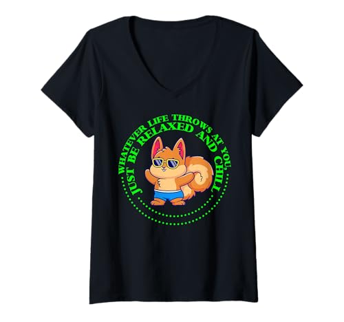 Damen Lustiger Spruch von süßem Eichhörnchen - Relax and Chill T-Shirt mit V-Ausschnitt Damen Lustiger Spruch von süßem Eichhörnchen - Relax and Chill T-Shirt mit V-Ausschnitt von Positive Vibes Apparel & Accessories