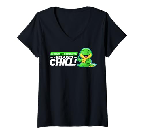Damen Lustiger Spruch von süßem Krokodil - Relax and Chill T-Shirt mit V-Ausschnitt Damen Lustiger Spruch von süßem Krokodil - Relax and Chill T-Shirt mit V-Ausschnitt von Positive Vibes Apparel & Accessories