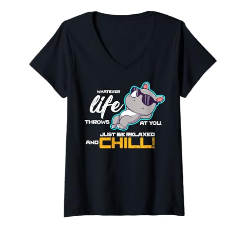 Damen Lustiger Spruch von süßem Nashorn - Relax and Chill T-Shirt mit V-Ausschnitt Damen Lustiger Spruch von süßem Nashorn - Relax and Chill T-Shirt mit V-Ausschnitt von Positive Vibes Apparel & Accessories