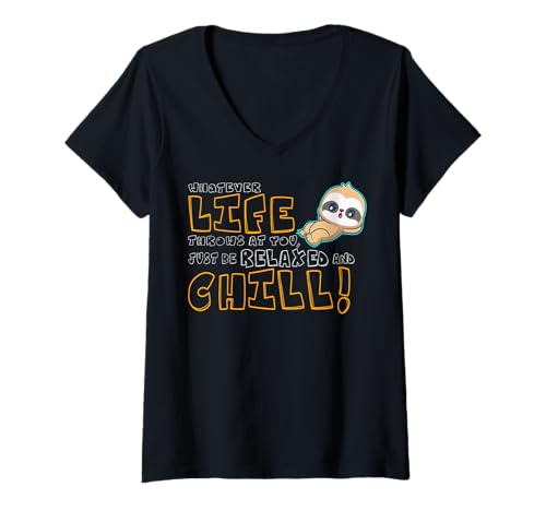 Damen Lustiger Spruch von süßem Pandabär - Relax and Chill T-Shirt mit V-Ausschnitt Damen Lustiger Spruch von süßem Pandabär - Relax and Chill T-Shirt mit V-Ausschnitt von Positive Vibes Apparel & Accessories