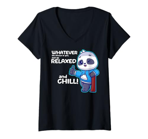 Damen Lustiger Spruch von süßem Pandabär - Relax and Chill T-Shirt mit V-Ausschnitt Damen Lustiger Spruch von süßem Pandabär - Relax and Chill T-Shirt mit V-Ausschnitt von Positive Vibes Apparel & Accessories