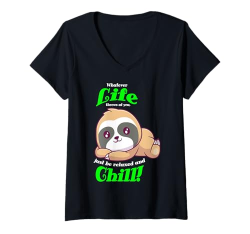 Damen Lustiger Spruch von süßem Pandabär - Relax and Chill T-Shirt mit V-Ausschnitt Damen Lustiger Spruch von süßem Pandabär - Relax and Chill T-Shirt mit V-Ausschnitt von Positive Vibes Apparel & Accessories